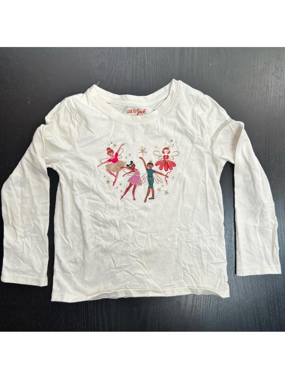 Cat & Jack White Long Sleeve Tee with Playful Fairy Dancers